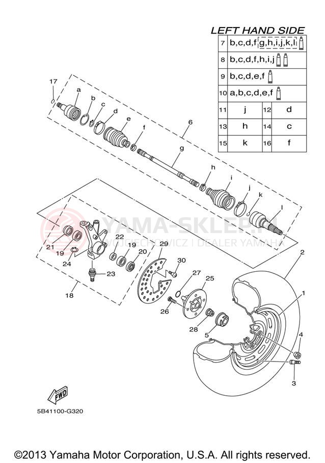 Schemat "Koło przód" do Yamaha RHINO 700FI YXR70FXR/YXR70FXGR