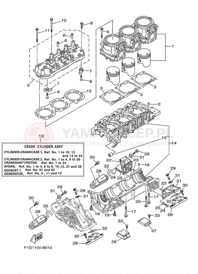 Schemat "Obudowa silnika - cylinder" do Yamaha GP1300R GP1300B/GP1300CB
