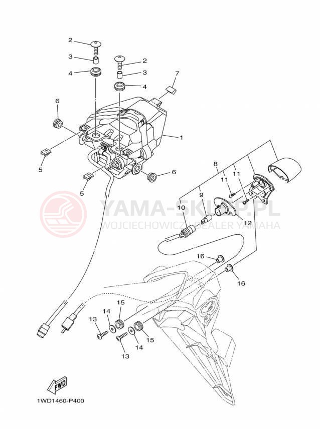 Schemat "lampa tył" do Yamaha YZFR3 YZFR3FL/YZFR3FR/YZFR3FB