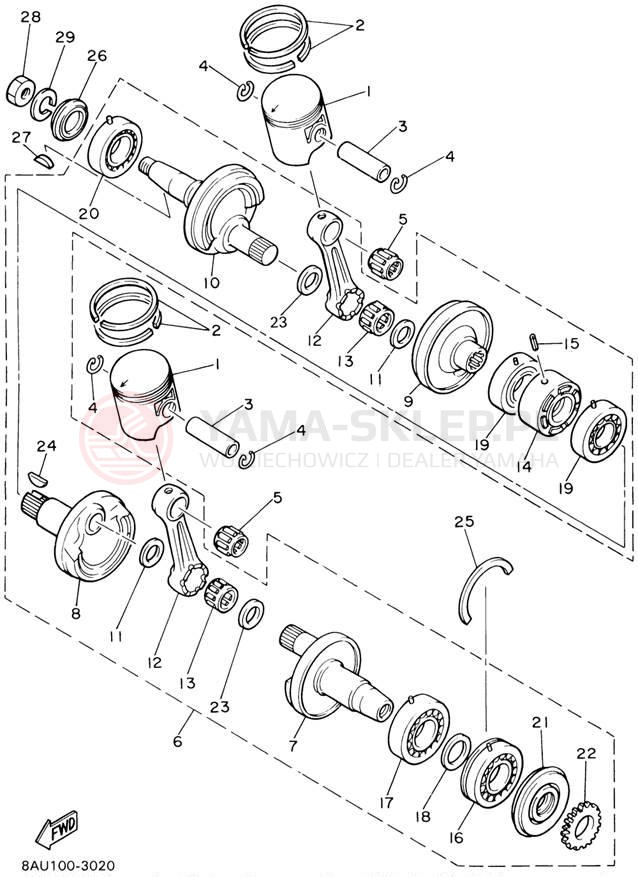 Schemat "Wał korbowy, tłok" do Yamaha VK540 III VK540ED