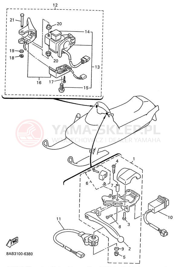 Schemat "Kierownica i osprzęt" do Yamaha VMAX 500 VX500W