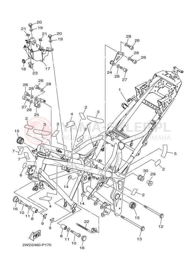 Schemat "rama" do Yamaha YZFR3 YZFR3FL/YZFR3FR/YZFR3FB
