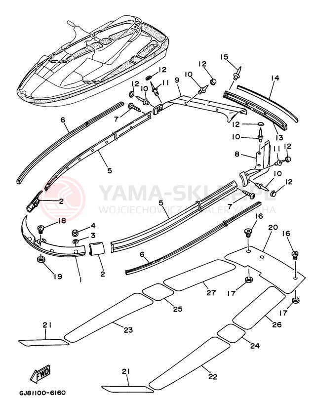 Schemat "GUNWALE - MAT" do Yamaha WAVE RAIDER 700 RA700BV