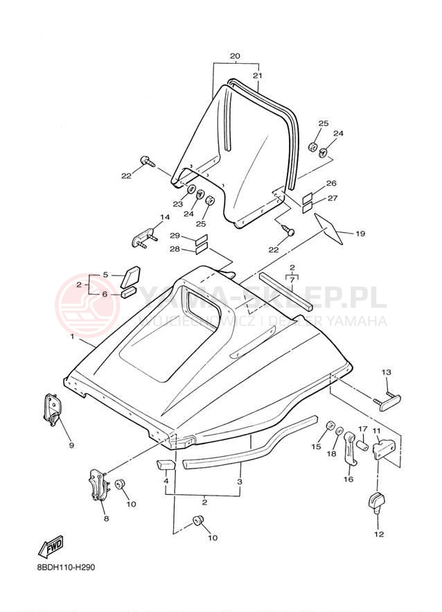 Schemat "SHROUD - WINDSHIELD" do Yamaha BRAVO T BR250TZ