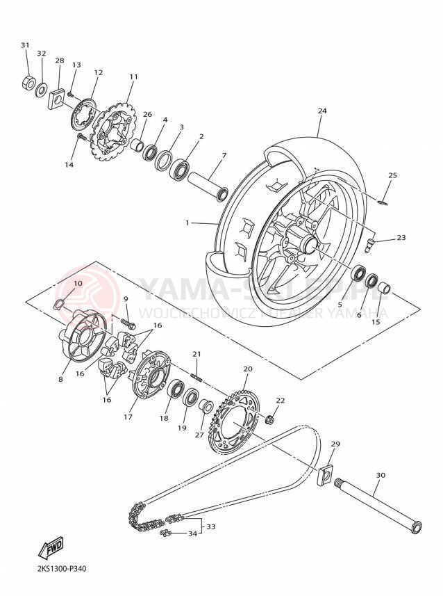 Schemat "Koło tył" do Yamaha YZFR1M YZFR1MF/YZFR1MFC