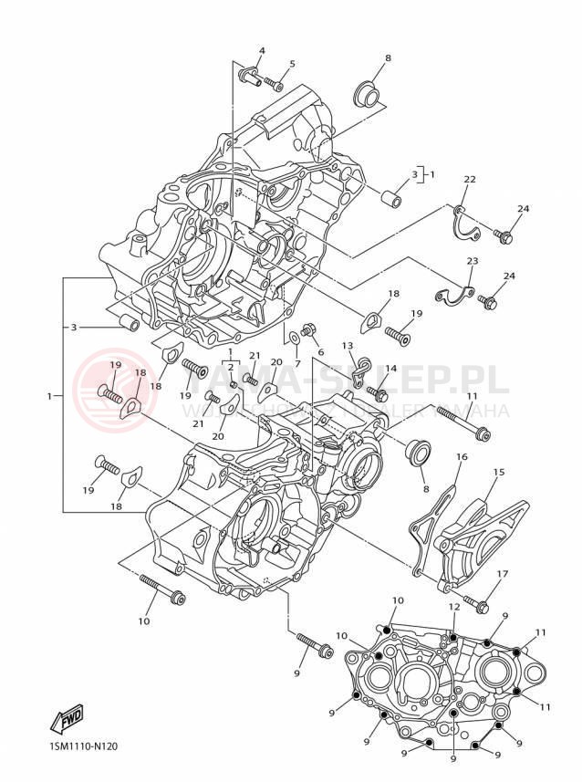 Schemat "Obudowa silnika" do Yamaha YZ250F YZ250FFW/YZ250FFL