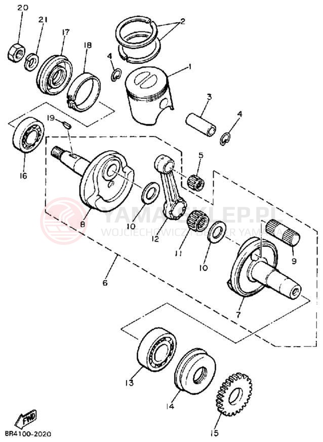 Schemat "Wał korbowy, tłok" do Yamaha BRAVO T (LONG TRACK) BR250TL
