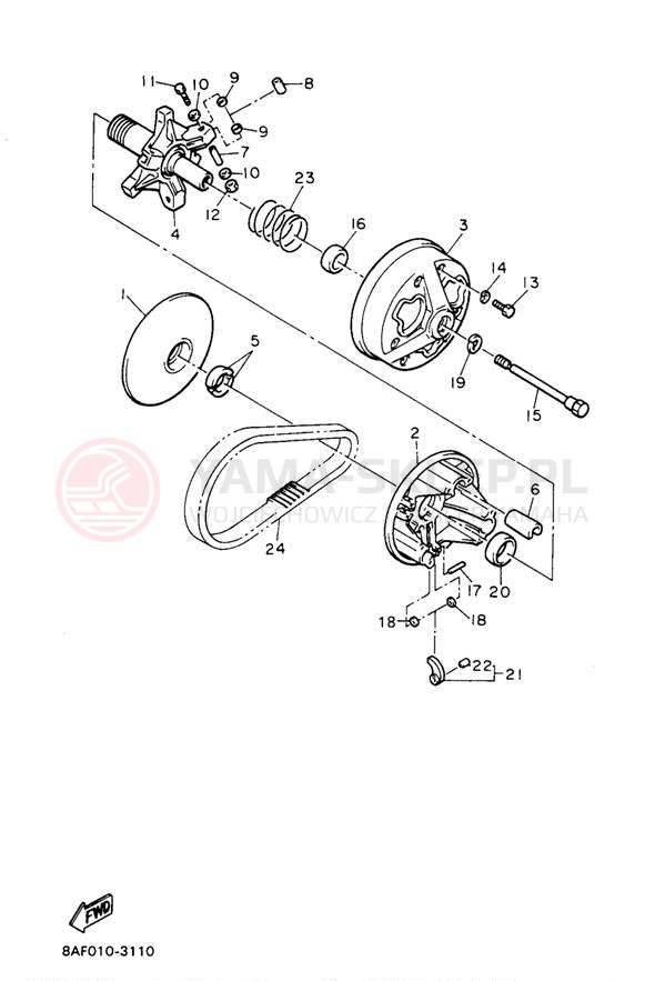 Schemat "PRIMARY SHEAVE" do Yamaha BRAVO LT BR250TA