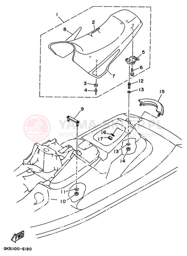 Schemat "Siedzenie - blokada" do Yamaha WAVE BLASTER II WB760U