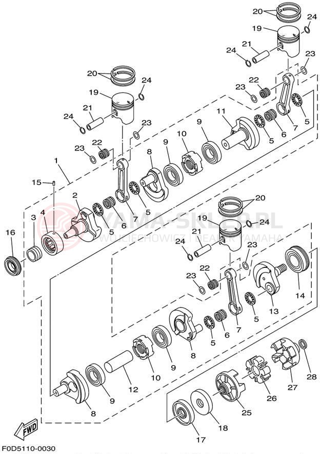 Schemat "Wał korbowy, tłok" do Yamaha GP1200R GP1200AZ