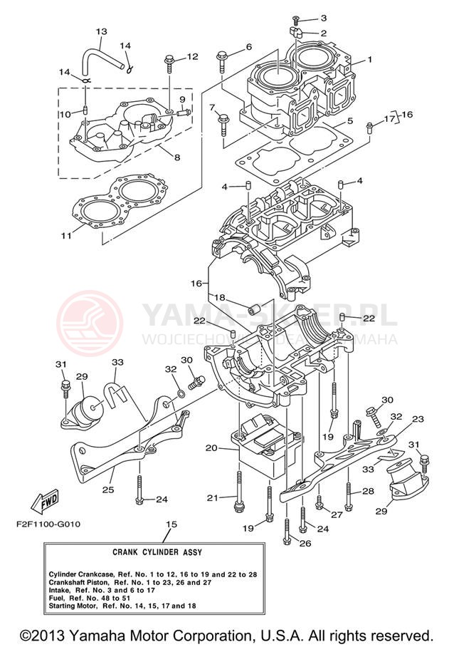 Schemat "cylinder, obudowa silnika" do Yamaha SJ700BG