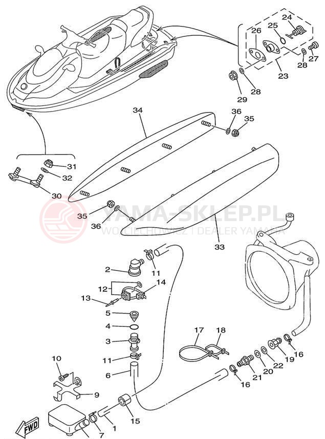 Schemat "HULL & DECK" do Yamaha WAVE RUNNER XL760 XL760X