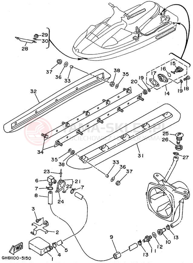 Schemat "HULL & DECK" do Yamaha RA700AT