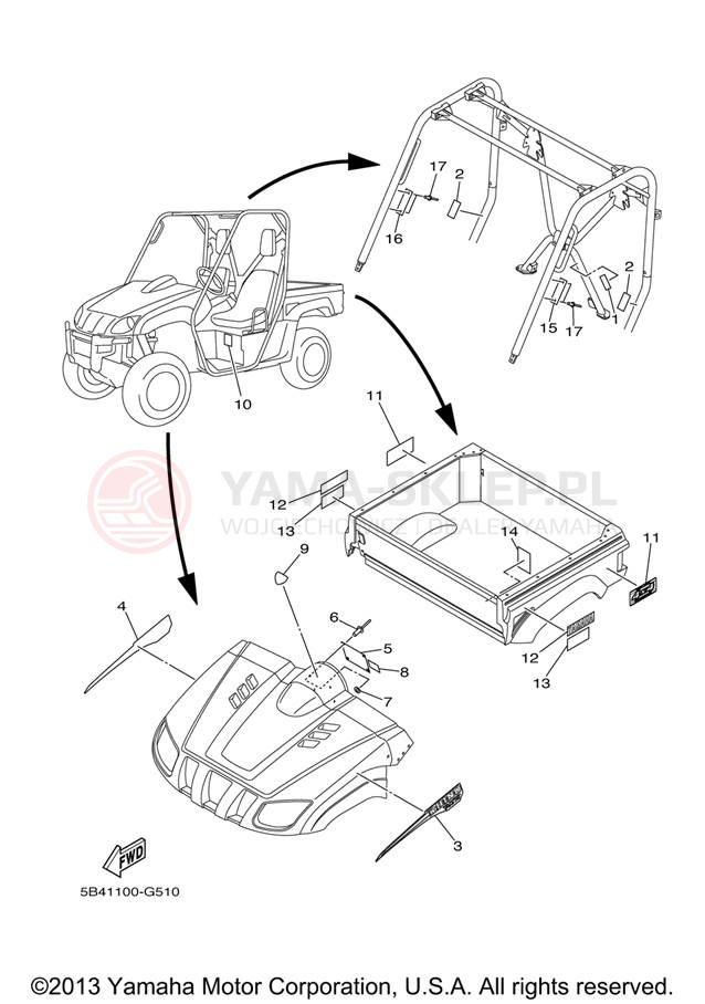 Schemat "naklejki" do Yamaha RHINO 700 FI HUNTER YXR70FHX