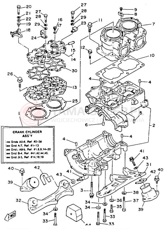 Schemat "Obudowa silnika - cylinder" do Yamaha WAVERUNNER LX WR650R