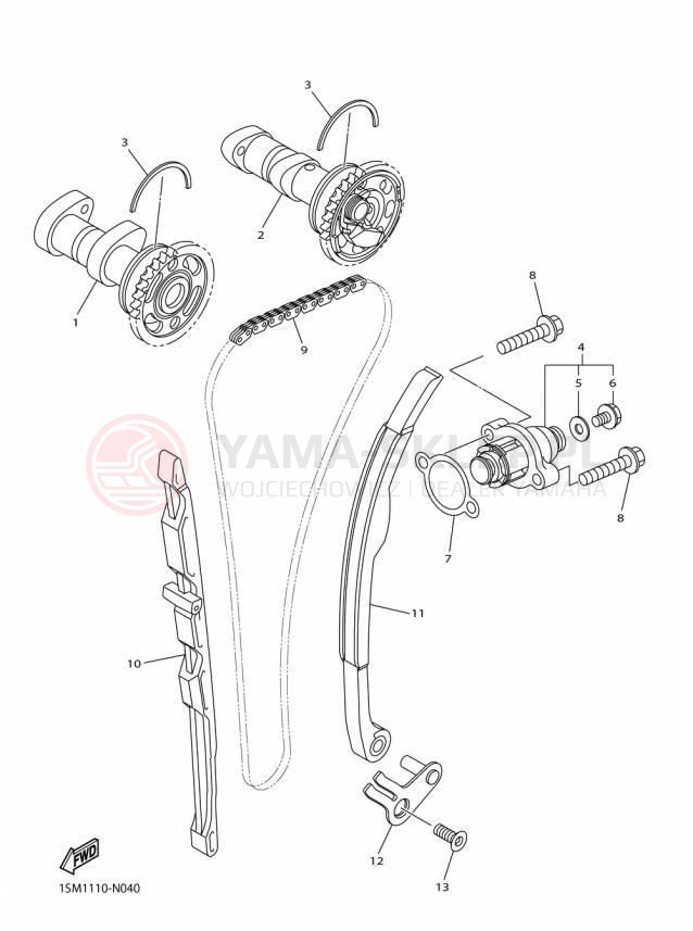 Schemat "Rozrząd - łańcuszek" do Yamaha YZ250F YZ250FFW/YZ250FFL