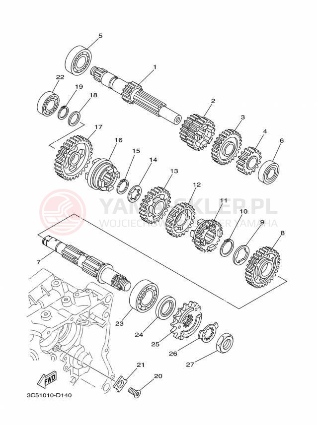 Schemat "Skrzynia biegów " do Yamaha XT250 XT250F/XT250FC