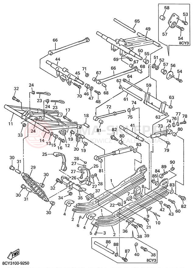Schemat "Zawieszenie gąsiennicy" do Yamaha VT500C/VX500ERC