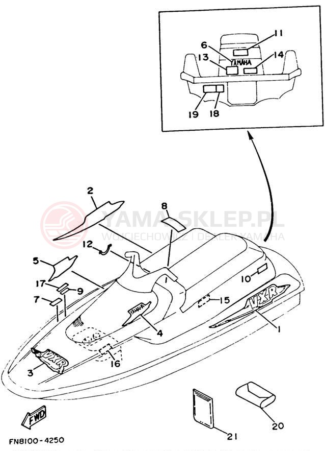 Schemat "Naklejki" do Yamaha WAVE RUNNER VXR WRB650S