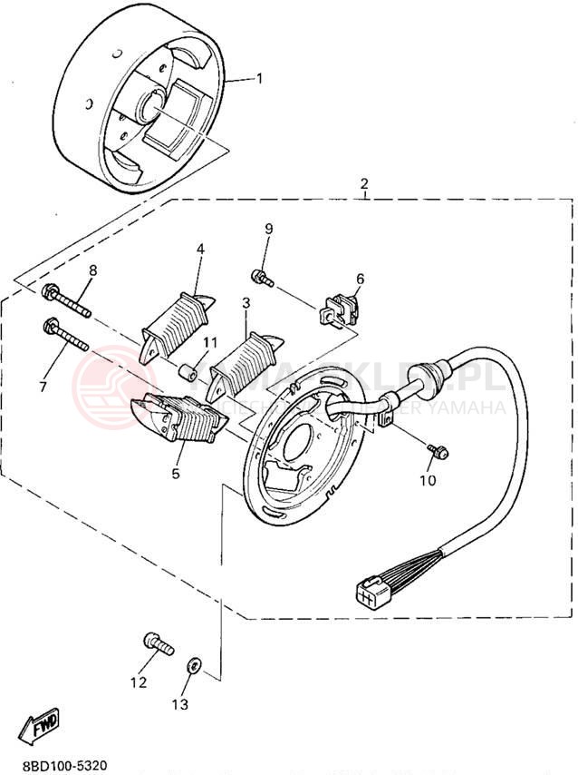 Schemat "prądnica" do Yamaha BRAVO LT BR250TV