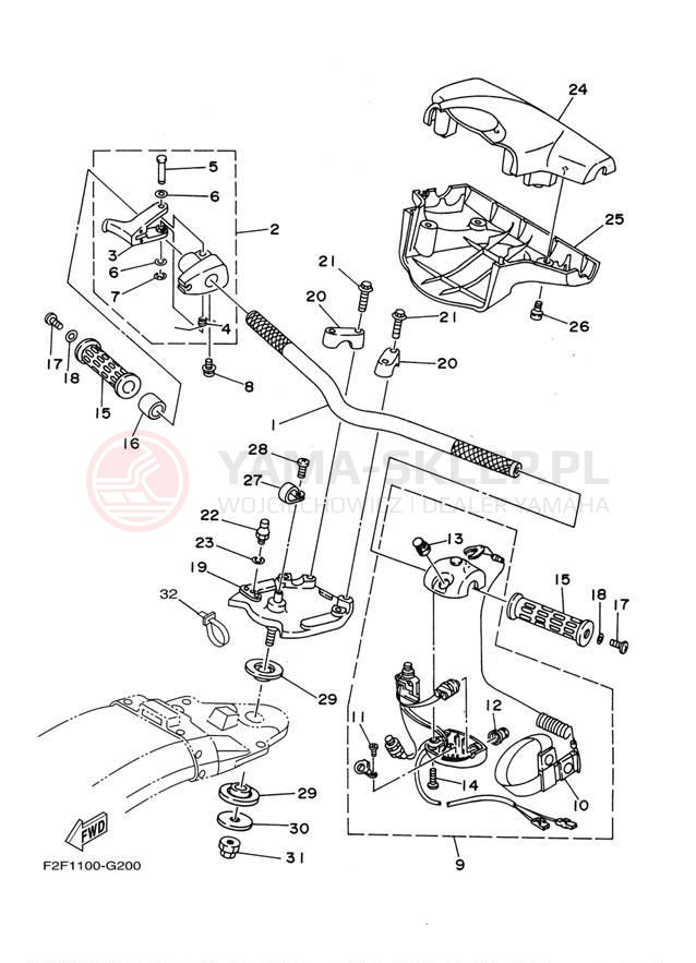 Schemat "Kierownica i osprzęt" do Yamaha WAVERUNNER SUPER JET SJ700BN