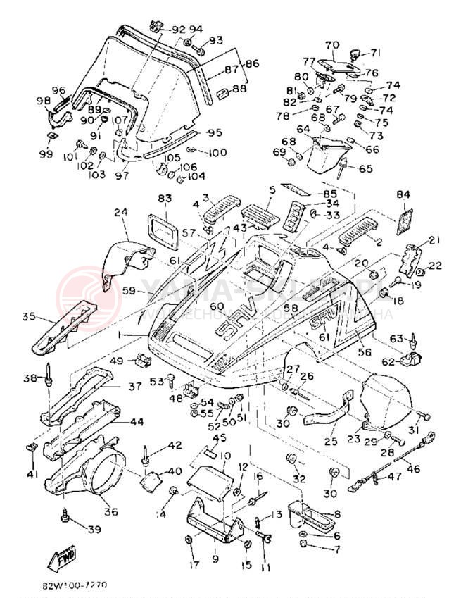 Schemat "SHROUD - WINDSHIELD" do Yamaha SRV SR540M