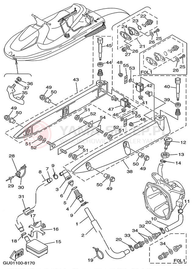 Schemat "HULL & DECK" do Yamaha WAVE RUNNER GP800W GP800W