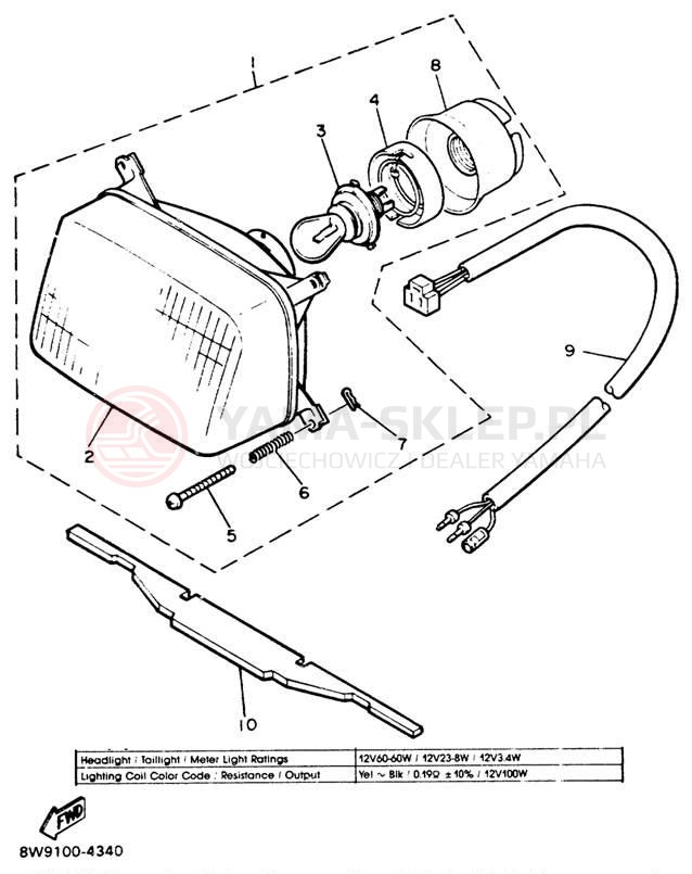Schemat "Lampa przód" do Yamaha ENTICER 340 ET340K