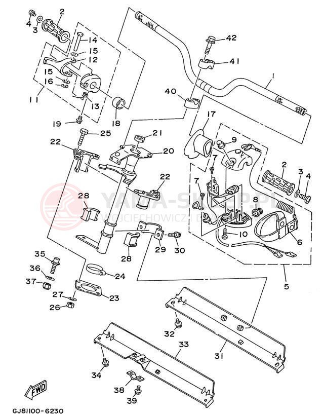 Schemat "Kierownica i osprzęt" do Yamaha WAVE RAIDER 700 RA700BU