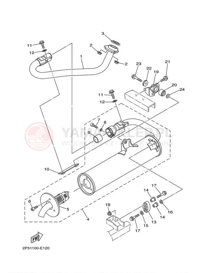 Schemat "Wydech końcowy" do Yamaha RHINO 450 YXR45FYGR/YXR45FYR