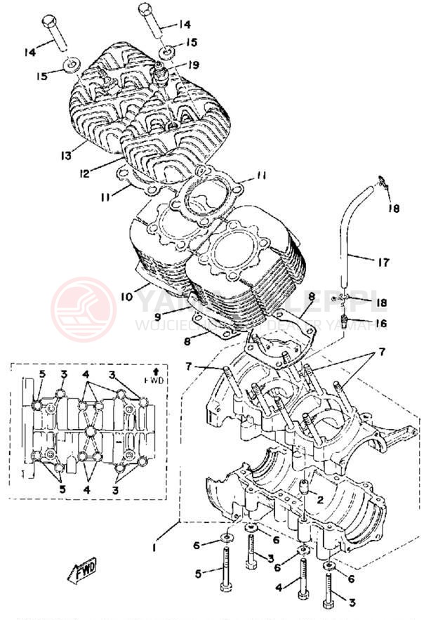 Schemat "Obudowa silnika - cylinder" do Yamaha GS340A