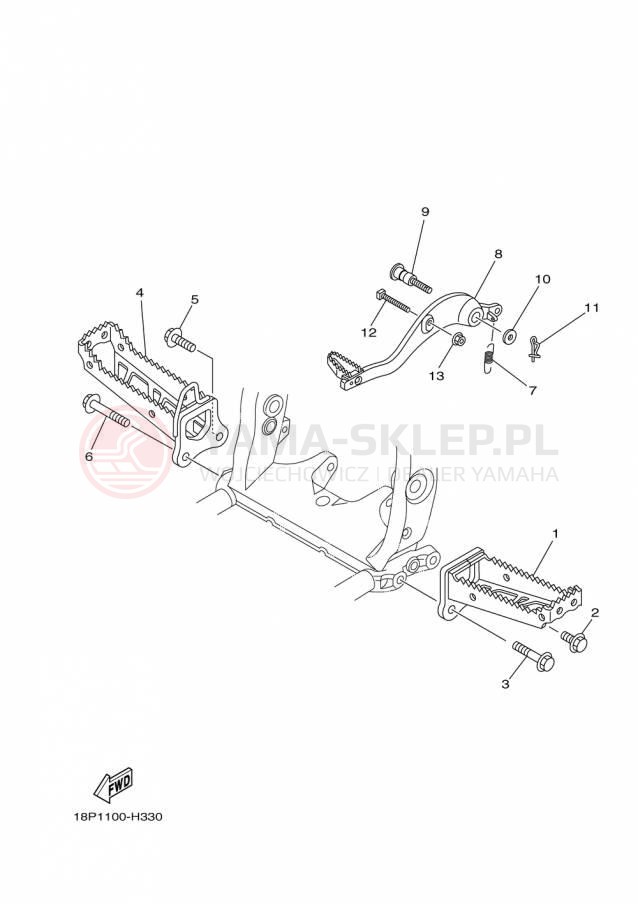 Schemat "Stopka postojowa i podnóżki" do Yamaha YFZ450R YFZ450RFL