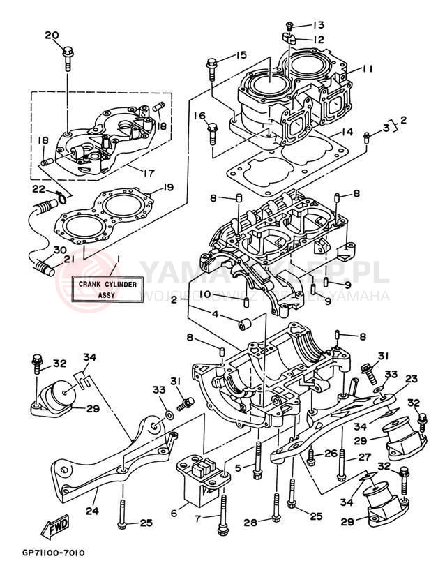 Schemat "cylinder, obudowa silnika" do Yamaha WAVE RUNNER GP760 GP760V