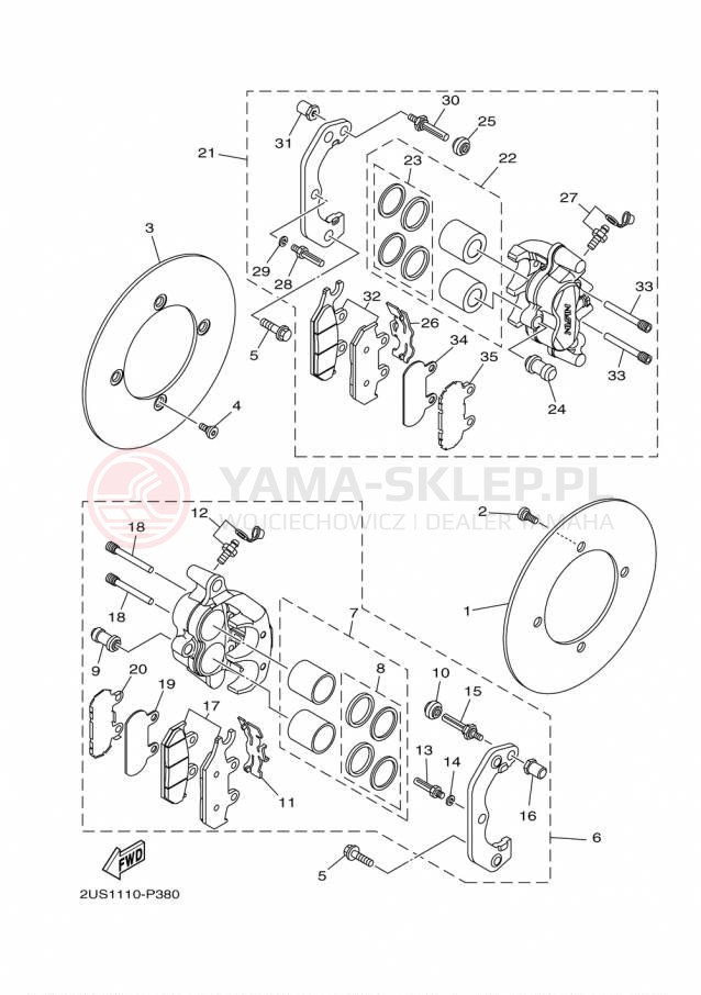 Schemat "Zacisk hamulcowy + tarcza przód" do Yamaha VIKING VI EPS SE YXC700PSFS