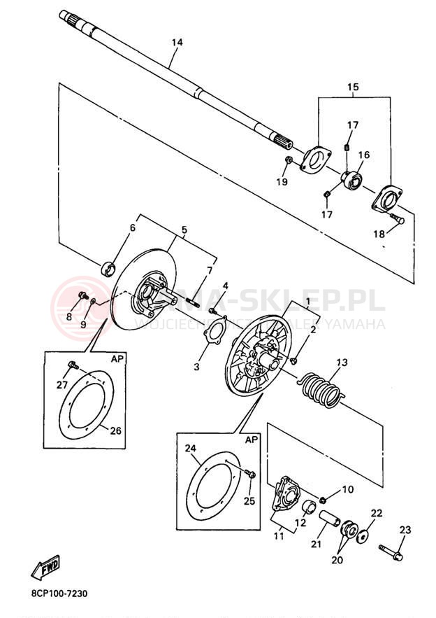 Schemat "Przeniesienie napędu" do Yamaha VENTURE 500 VT500B/VT600B