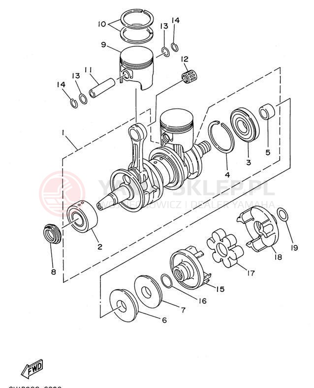 Schemat "Wał korbowy, tłok" do Yamaha WAVE VENTURE 700 WVT700U