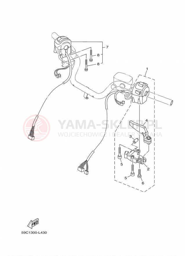 Schemat "Kierownica i osprzęt" do Yamaha TMAX XP500F