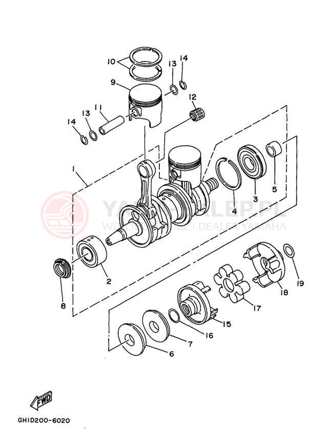Schemat "Wał korbowy, tłok" do Yamaha WAVE RUNNER III WRA700V