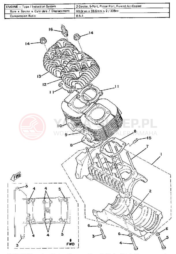 Schemat "Obudowa silnika - cylinder" do Yamaha ET340EC