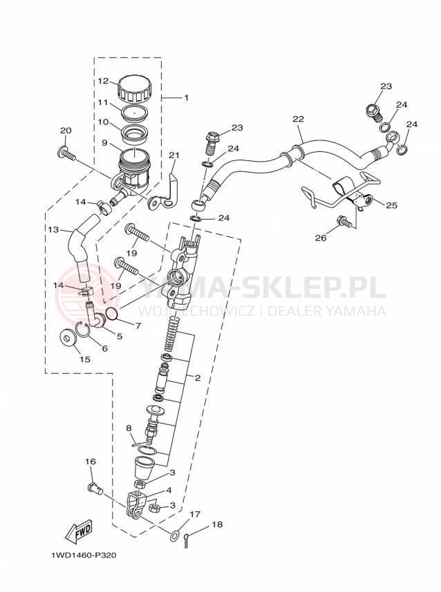 Schemat "Pompa hamulcowa tył" do Yamaha YZFR3 YZFR3FL/YZFR3FR/YZFR3FB