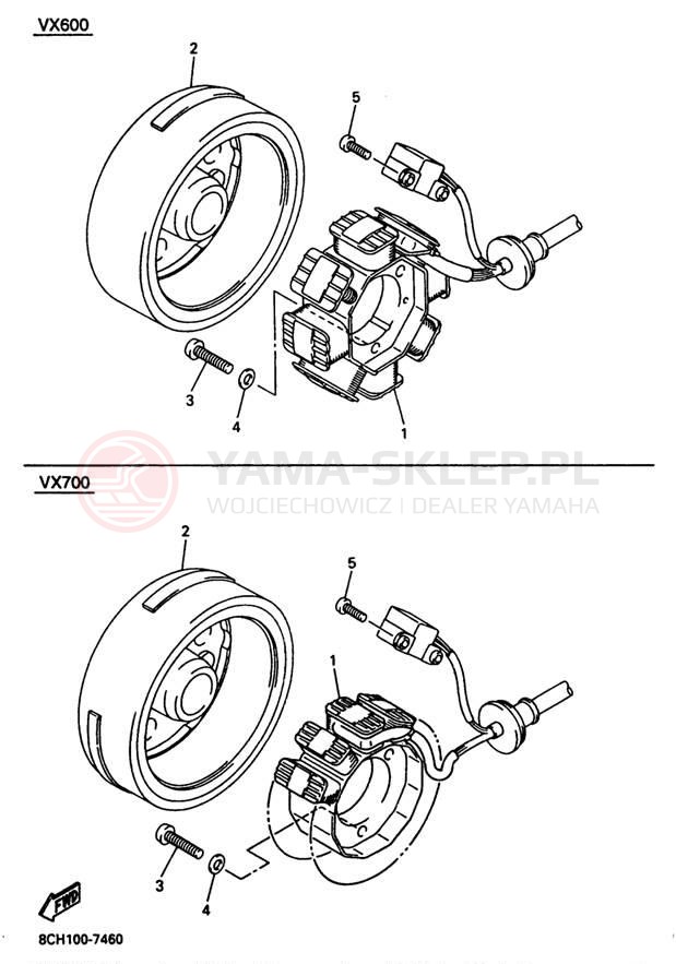 Schemat "prądnica" do Yamaha VMAX 600 SX VX600SXA/VX700SXA