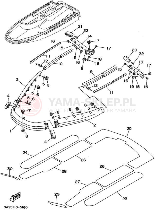 Schemat "GUNWALE - MAT" do Yamaha WAVE RUNNER III WRA650T