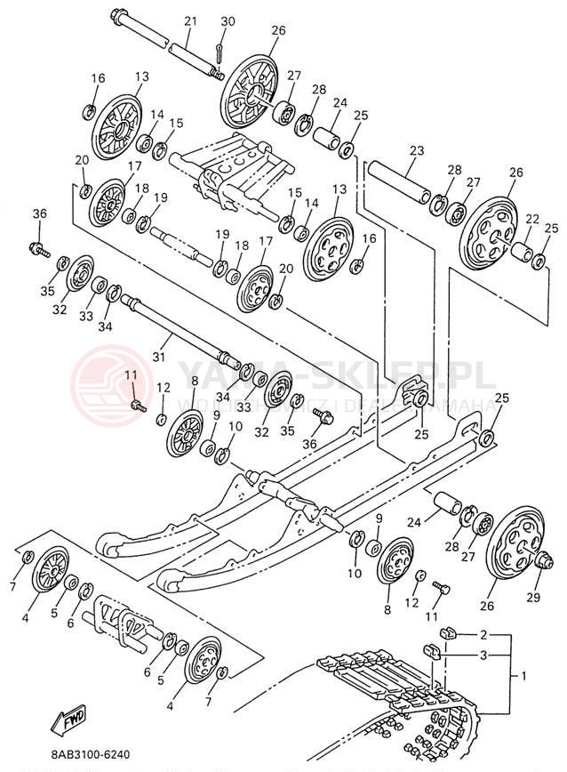 Schemat "Zawieszenie gąsiennicy" do Yamaha VMAX 600 VX600W