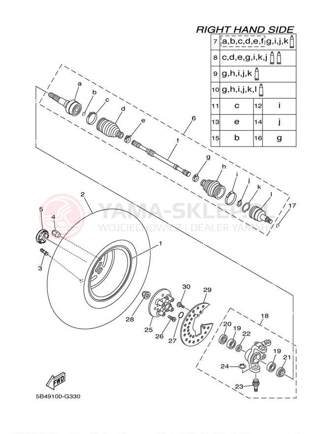 Schemat "Koło przód" do Yamaha RHINO 700 SPORT YXR7FSPA