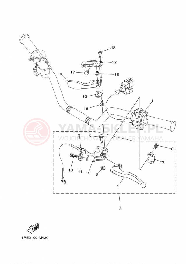 Schemat "Kierownica i osprzęt" do Yamaha RAPTOR 700 YFM700RFL