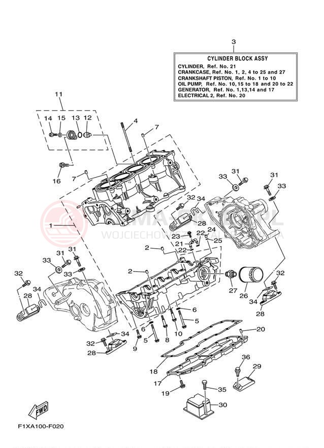 Schemat "Obudowa silnika" do Yamaha WaveRunner FX HO FX1100F