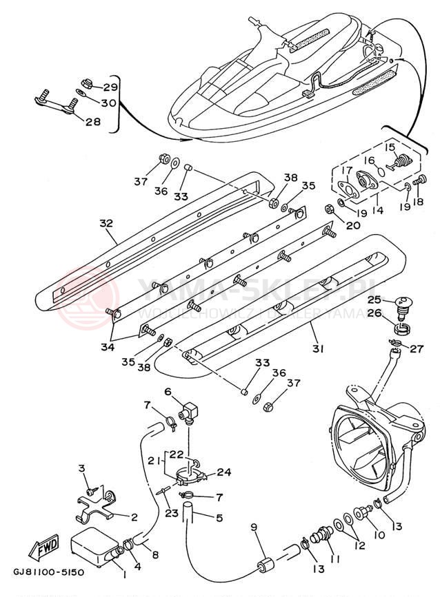 Schemat "HULL & DECK" do Yamaha WAVE RAIDER 700 RA700BU