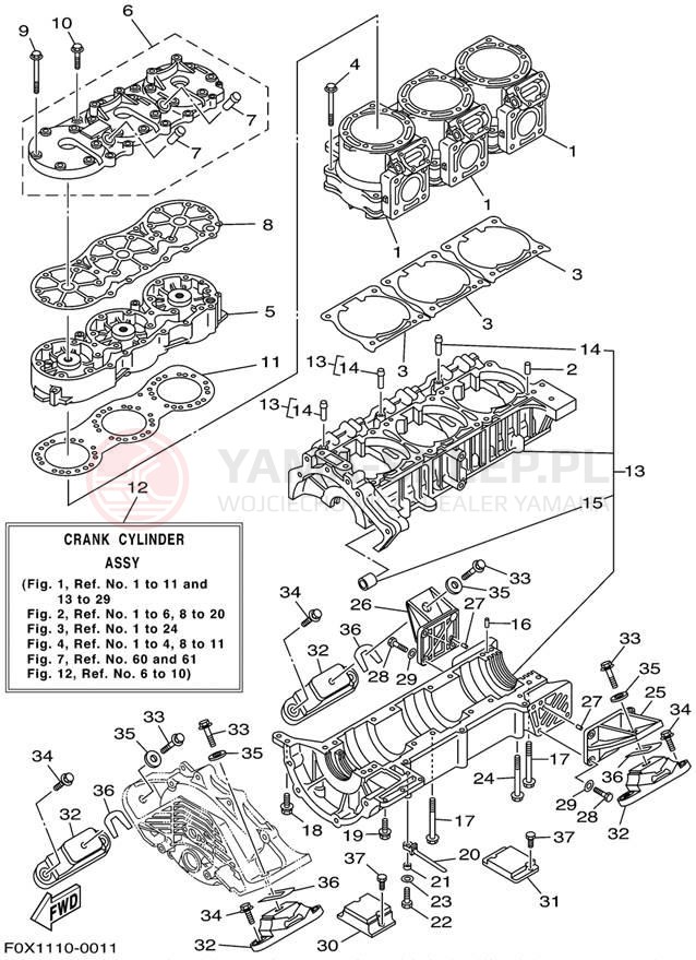 Schemat "Obudowa silnika - cylinder" do Yamaha GP1200R GP1200AZ
