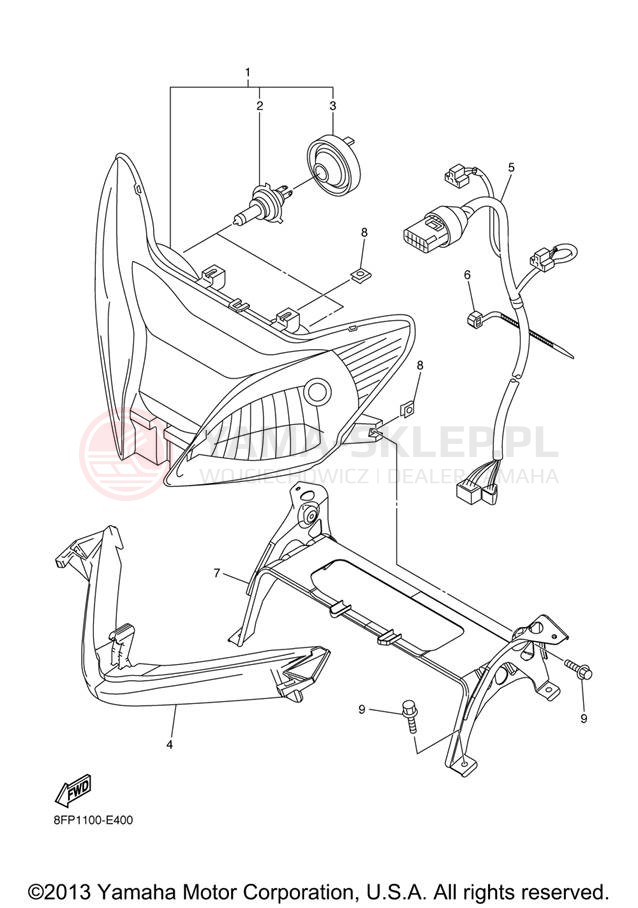 Schemat "Lampa przód" do Yamaha APEX MTX RX10MTXL