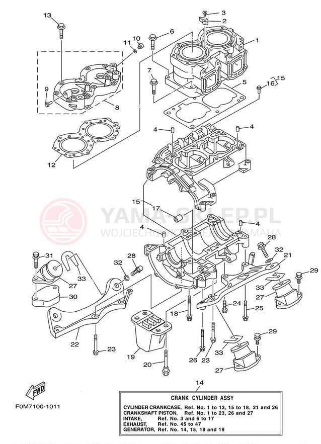 Schemat "cylinder, obudowa silnika" do Yamaha XL700 XL700C